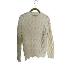 Baltic Born Women's Cream Cable Knit Sweater Scallop Hem Small